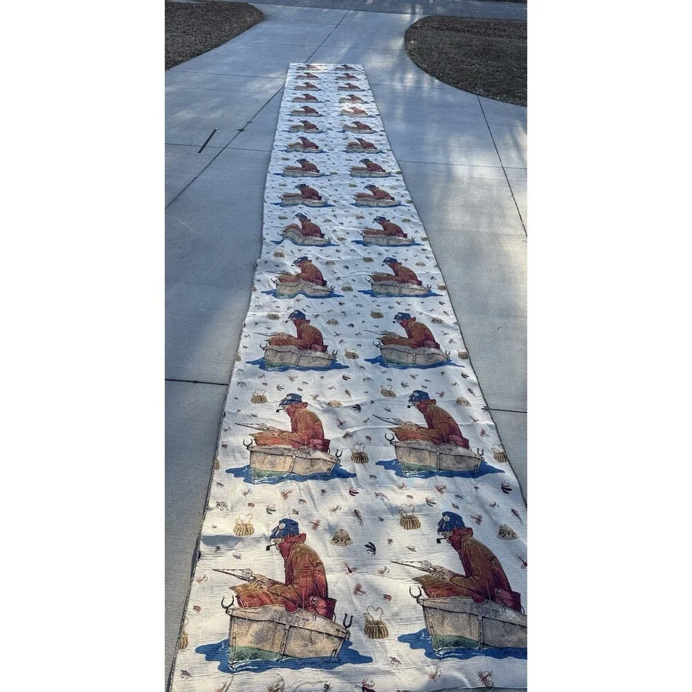 Norman Rockwell Vintage Fabric 4.5ft x 32ft Fishing Tapestry Yardage Textile